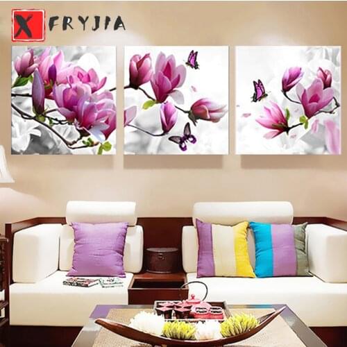 3pcs Triptych diamond painting Magnolia Flowers mosaic diamond set full square round diamond mosaic embroidery home decoration