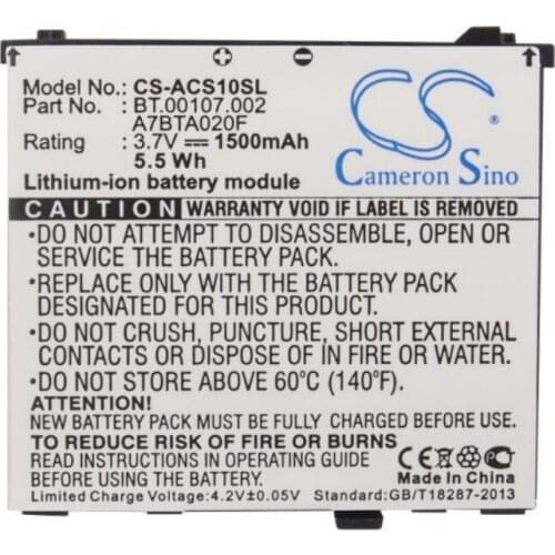 Cameron Sino 1500mah battery for ACER Liquid A1 E Plus E400 S100 Stream A7BTA020F batteries