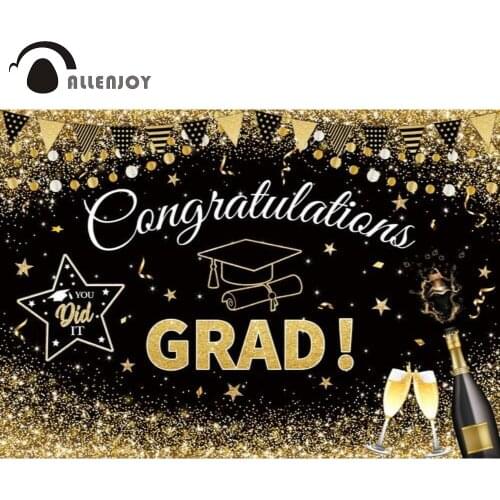 Allenjoy 2021 Graduation Backdrop Black Golden Bokeh Glitter Sand Vinyl Photophone Wallpaper Student Photography Background