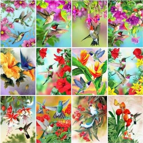 AZQSD Full Round Drill Diamond Embroidery Bird Flower Mosaic Picture Of Rhinestones Diamond Painting Animal Gift Decor For Home