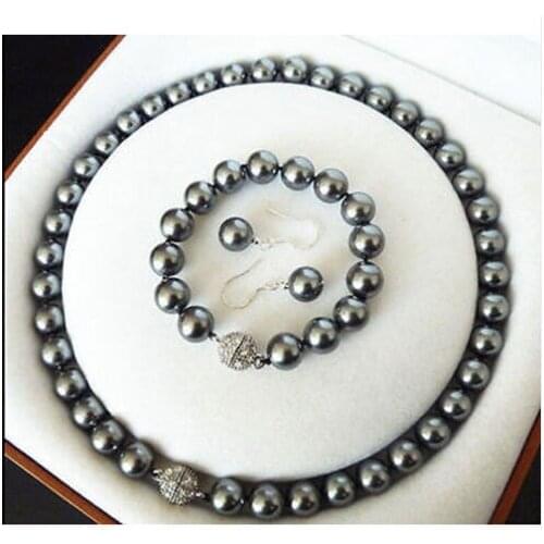 Free Shipping >>>>> 12mm natural south seas black shell pearl necklace bracelet earrings