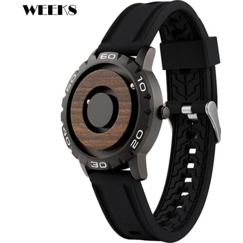 Cool Man Watch Magnetic Wood Dial Double Ball Parallel Watches Alloy Material Mens Black Sliver Wooden Non Pointer Quartz Watch