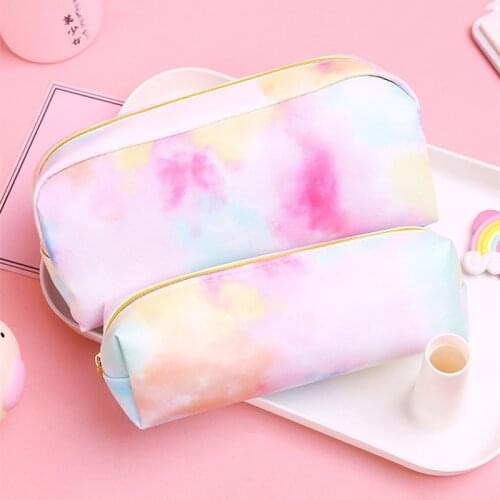 Creativity Rainbow Colors Pencil Case Kawaii Large Capacity PU Pen Box Bag Stationery Pencilcase School Supplies Student
