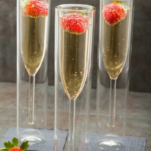 Double Layers Glasses Champagne Flutes Goblet Bubble Sparkling Wine Tulips Cocktail Wedding Glass Cup