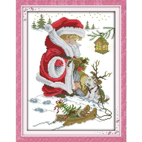 Everlasting Love Happy Christmas Four Ecological Cotton Cross Stitch 11CT 14CT Clear Printed DIY Gift New Store Sales Promotion