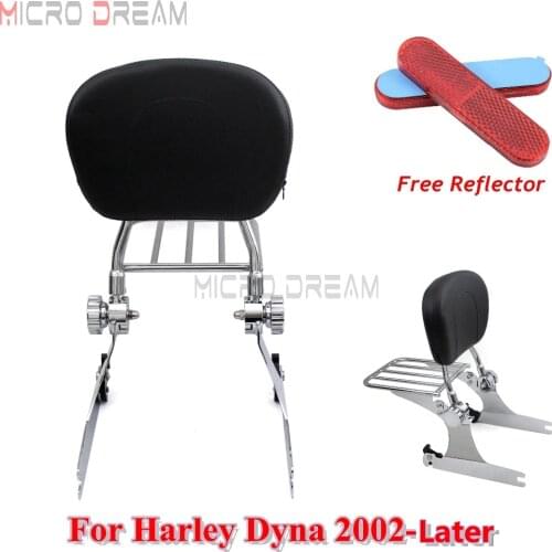 Chrome Detachable Sissy Bar Backrest Luggage Rack Motorcycle Rear Passenger Pad For Harley Dyna FXD FXDC FXDL FXDX 2002-Later