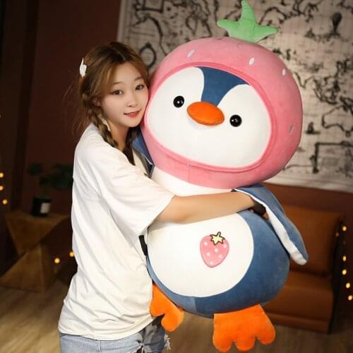 Kawaii Dress up Penguin Plush Toy Animal Penguin Cosplay Strawberry Orange Fruit Stuffed Doll Children Toy Cute Gift for Friend