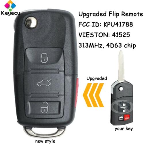 KEYECU Upgraded Flip Remote Key With 4 Button 4D63 Chip - FOB for Mazda 6 2006-08, RX8 2004-2008 FCC ID: KPU41788 VIESTON: 41525