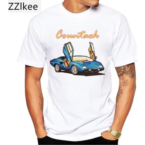 Old Cars Countach Classic T-Shirt New Vintage Fashion Men Short Sleeve Summer Print White Casual Tops Hip Hop Boy Tees