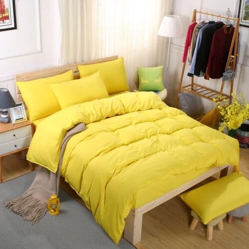 Classic Simple Solid Color Bedding Sets King Queen Full Twin size Pure Yellow Duvet Cover Flat Sheet pillowcase(s) set 3/4PCs