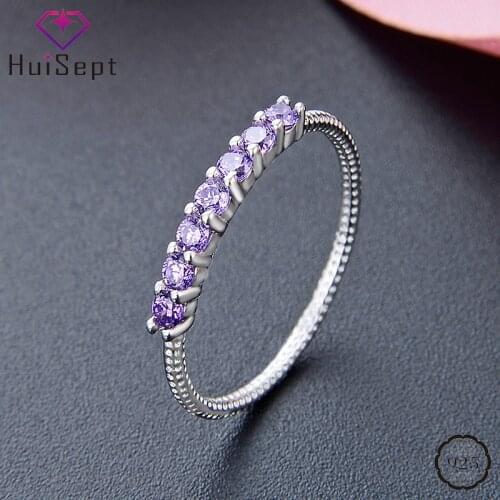 HuiSept Fashion Ring for Women Wedding Party 925 Sterling Silver Jewellery with Round Amethyst Gemstone Rings Ornament Wholesale