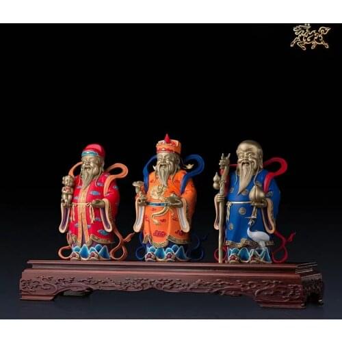 Full Copper Ornaments Fulushou Three Gods (Painted) Copper Crafts Home Decorations Ornaments