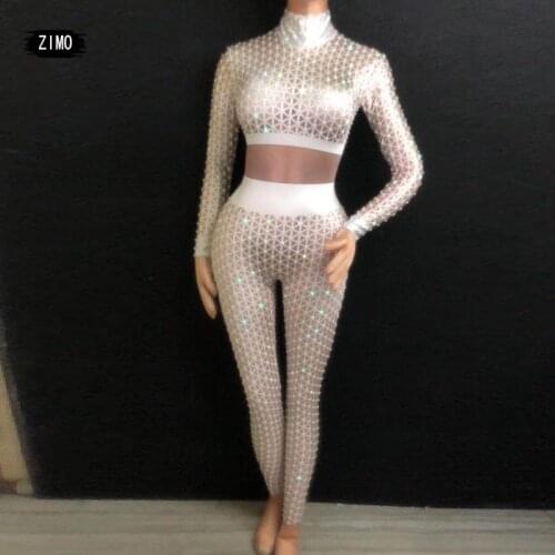 Rhinestone Plaid Jumpsuit Women Birthday Party sexy Bodysuit Nightclub Singer One Piece Wear Black White Stretch fashion Clothes