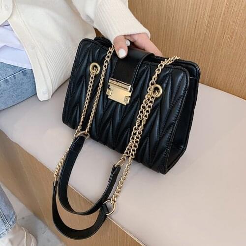 Fashion Pleated Small Crossbody Bags for Women 2021 Winter Black White Chains Shoulder Bag Ladies Party Clutch Purse Sac A Main