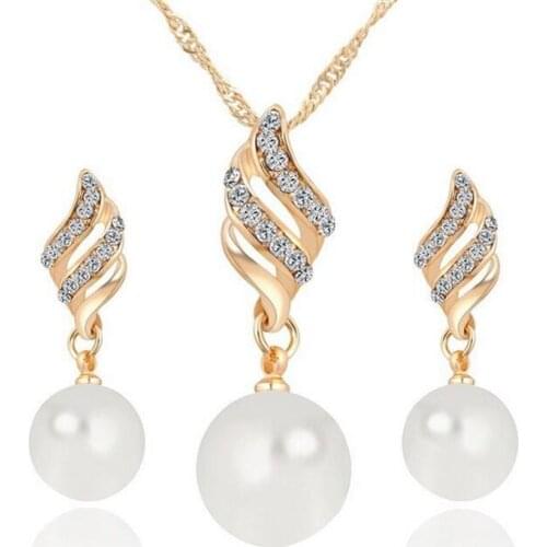 Fashion Rhinestone Pearls Pendants Necklace Earrings Sets for Women Jewelry Set Bridal Wedding Earring Necklace Set Luxury