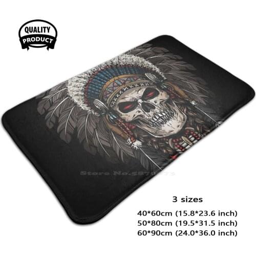 Of Indian Skull Soft House Family Anti-Slip Mat Rug Carpet Vintage Hand Hand Drawn Skull Tattoo Indian Ethnic Culture Skeleton