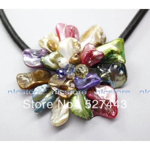 Wholesale >>60mm mix color mop mother of pearl weave shell flower necklace pendant 17"