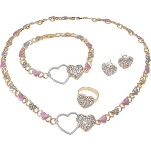 Double Love Hug and Kiss Xoxo Necklace Similar Jewelry Set Fashion Filled Gold Rose Little Girl Kid Child Jewellery Sets X0179