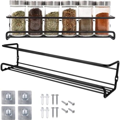 Seasoning Shelf Single Layer 2 Pcs For Home Restaurant Spice Jar Storage Rack Kitchen Organizer Wall-Mounted Metal Hanging Racks