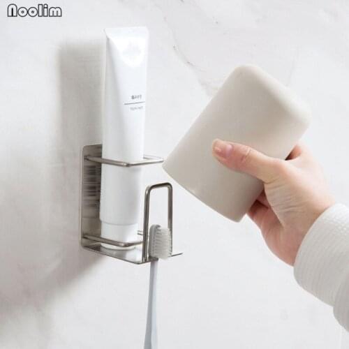 NOOLIM Stainless Steel Self-Adhesive Wall Mount Toothbrush Holder Tumbler Holder Bathroom Accessories Organizer Storage Rack