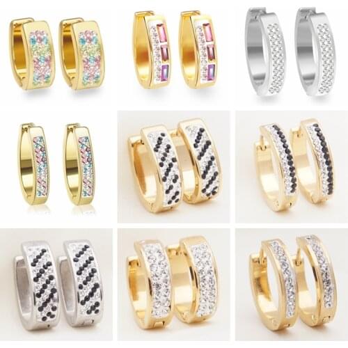 27 Styles New Rhinestone Crystal Hoop Earrings for Women Mens Fashion Stainless Steel Circle Earing Girls Punk Jewelry