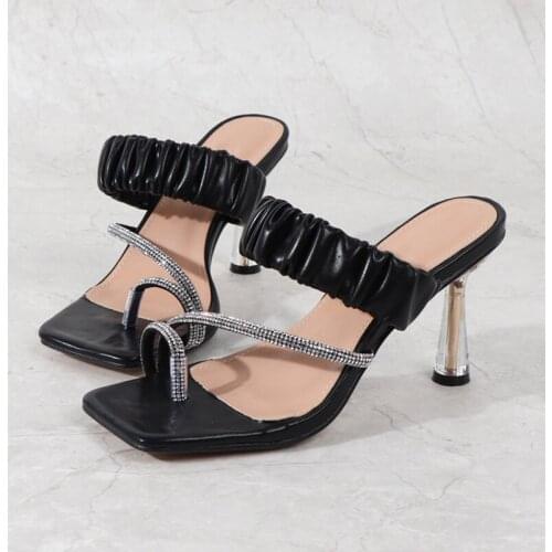 2021 New Flip Flops Ladies Shoes Women Slippers Crystal High Heels Rhinestone Strap Shoes Summer Party Dress Shoes Female