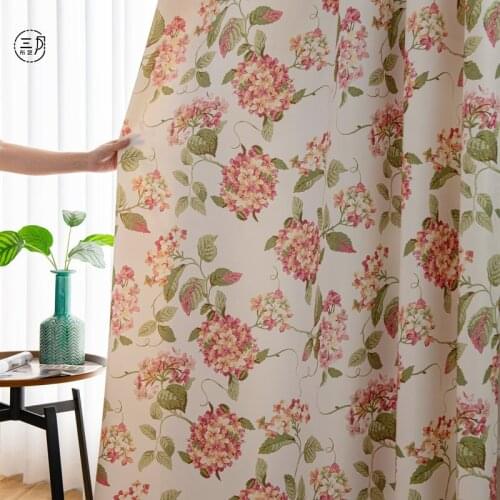 Pastoral Style Curtains for Living Dining Room Bedroom Hydrangea Curtains American Floral Spun Silk Printing Semi-blackout