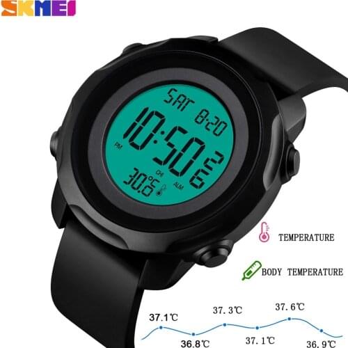SKMEI Body Temperature Measurement Men Digital Watches Fitness Sports Chrono Alarm Electronic Clock Waterproof Male Wristwatch