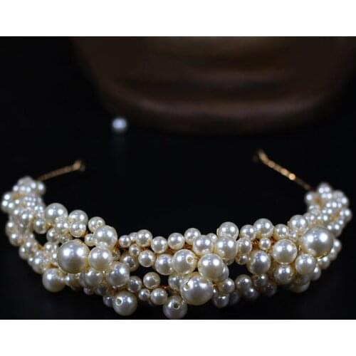 SLBRIDAL Handmade Baroque Style Rhinestones Pearls Wedding Tiara Headband Bridal Hair Accessories Bridesmaids Women Hair Jewelry