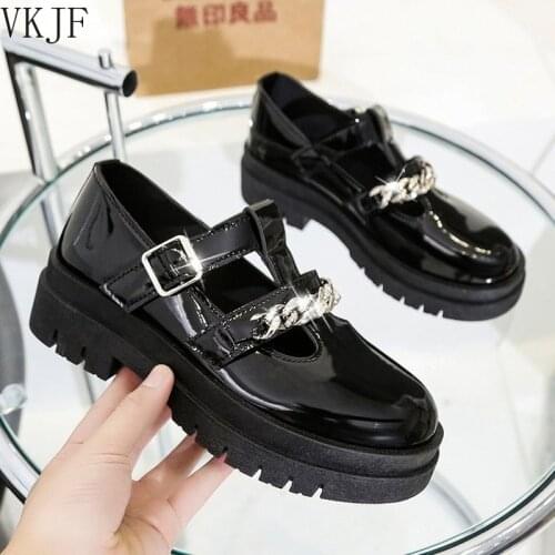 Women Shoes Autumn Clogs Platform Oxfords Round Toe British Style Black Flats Female Footwear Fall Creepers Summer Leather