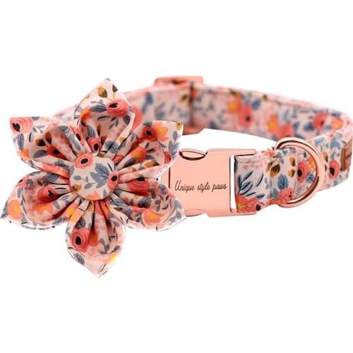 Unique Style Paws Cotton Dog Collar with Flower Pink Rose Rainbow Pet Collar for Large Medium Small Dogs Cats
