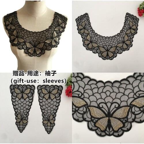 High Quality Black Organza Lace Collar Embroidery Applique Lace Fabric DIY Dresses Venise Lace and trimmings Sewing Scrapbooking