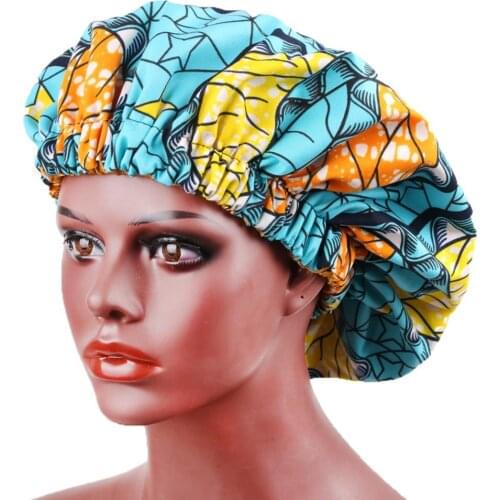 Women Large Bonnet Double layer African Print fabric bonnet Satin Lined Nightcap