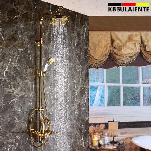 Retro Swan Gold Shower System Luxury Swan Rainfall Shower Set 8 Inch Wall Style B & B Hotel Shower Suit Gold Desgin