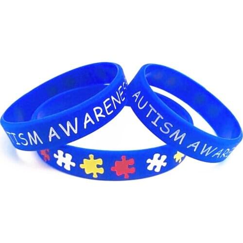 100pcs blue Autism awareness medical alert sport motivational silicone wristband bracelet bangle band for man woman