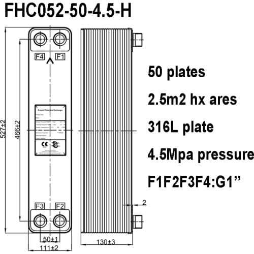 2.5m2 Heat Transfer Areas 316L Stainless Steel Brazed Plate Heat Exchanger replace XB37H-1-50