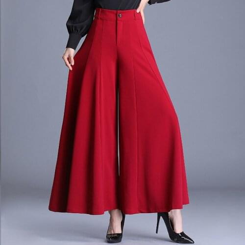 2021 Women Autumn Winter Elegant Pants Female Slim High Waist Wide Leg Trouser Lady Casual Button Loose Plus Size Flare Pant H15
