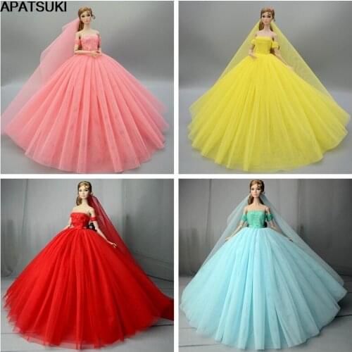 4pcs/lot High Quality Wedding Dress for Barbie Doll Clothes Evening Dresses Party Gown Long Dress Outfits 1/6 Doll Accessories