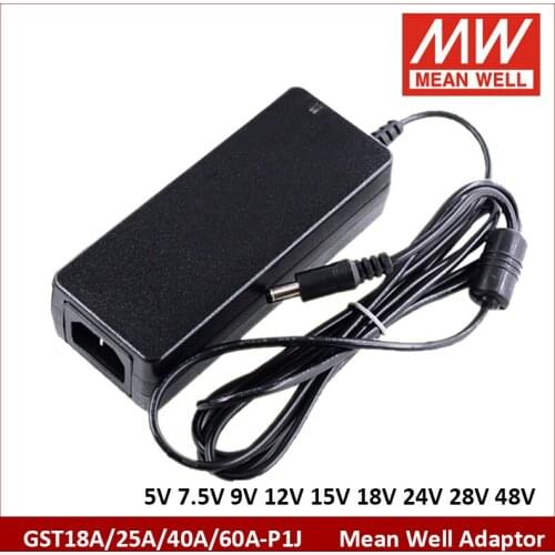 Mean Well Adaptor GST 18A 25A 40A 60A P1J 220V AC To DC 5V 7.5V 12V 15V 18V 24V 48V Deskdop Power Supply