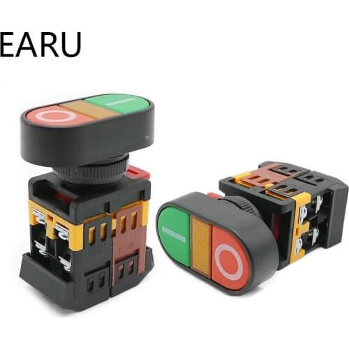 APBB 22mm 25mm 220V AC ON/OFF START STOP 1 NO NC 2 Buttons 22N Momentary Double Head Push Button Switch With LED Yellow Lamp