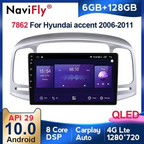 8 core 6+128G Android 10.0 Car multimedia player For Hyundai Accent 2006-2011 1280*720QLED screen 4GLTE DSP carplay WIFI 2 din