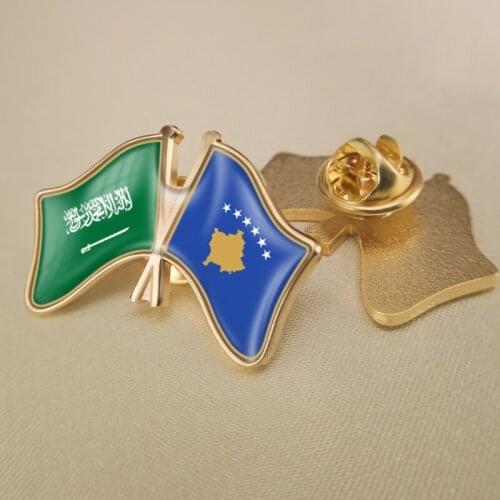 Saudi Arabia and Kosovo Crossed Double Friendship Flags Lapel Pins Brooch Badges