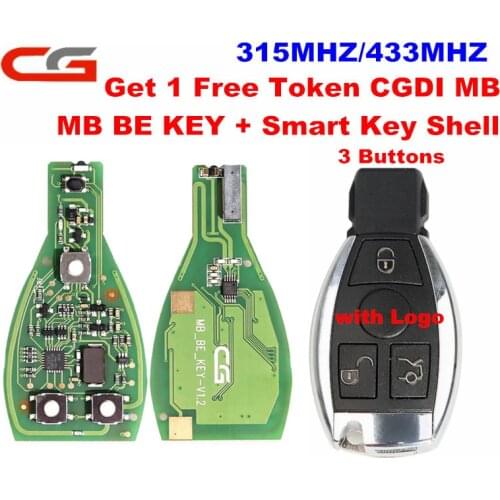 CG CGDI MB BE KEY pro V1.2 For Benz Get 1Free Token 433/315MHZ Switch Works Smart Key Shell 3/4 Buttons Perfectly with Logo