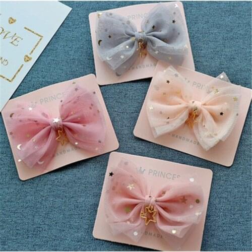 Childrens Hair Accessories Star Mesh Yarn Big Bowknot Snow Yarn Girls Hair Clips Baby Headdress Edge Clip Hair Hoop