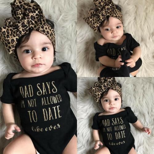 Newborn Baby Girls Jumpsuit Leopard Print Headband Outfits Clothes Set