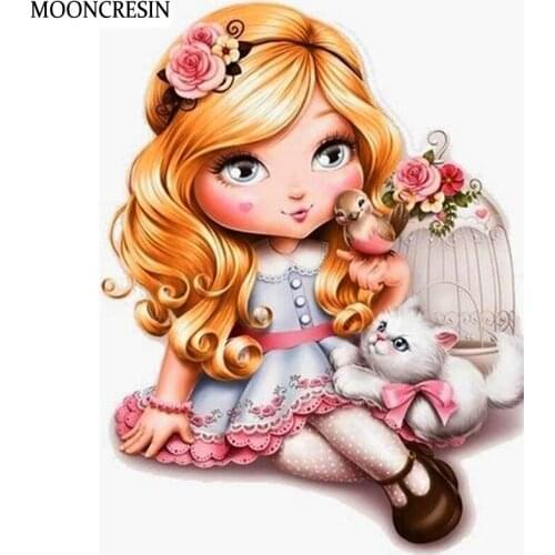 Diy Diamond Embroidery Girl And Cat 3D Diamond Painting Full Square Rhinestone Needlework Mosaic Craft Arts Kids Room Decoration