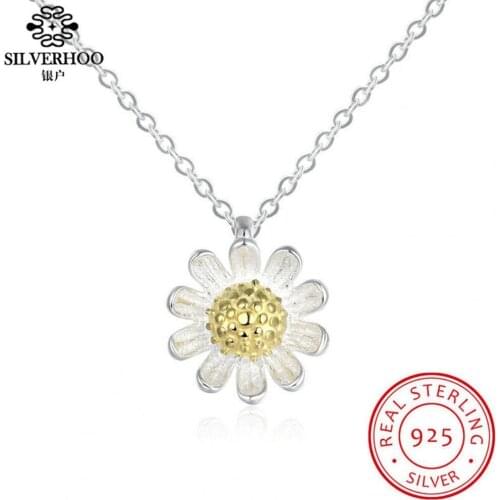 Uini-Tail classic 925 sterling silver sleek minimalist small daisies sun flower chrysanthemum necklace fashion small fresh GN331