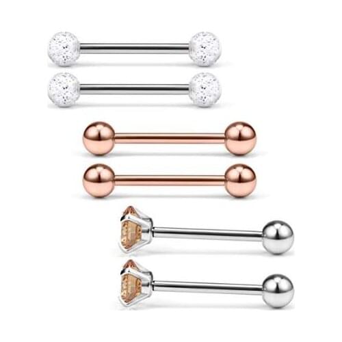 JFORYOU 14G 5/8Inch Cubic Zirconia Tongue Labret Cheek Nipple Shield Ring Barbell Body Piercing Jewelry Retainer Set 6PCS