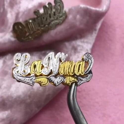 VishowCo Custom Name Ring Knuckles Name Ring Nameplate Ring Large Nameplate Custom Knuckles Two Finger ring Brass Double plating