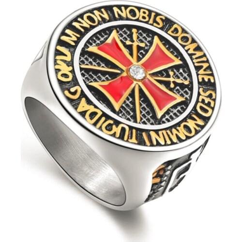 Hot Sale Stainless Steel Templars Masonic Cross Finger Ring Punk Mens Jewelry Christmas Gift 8-12# drop shipping